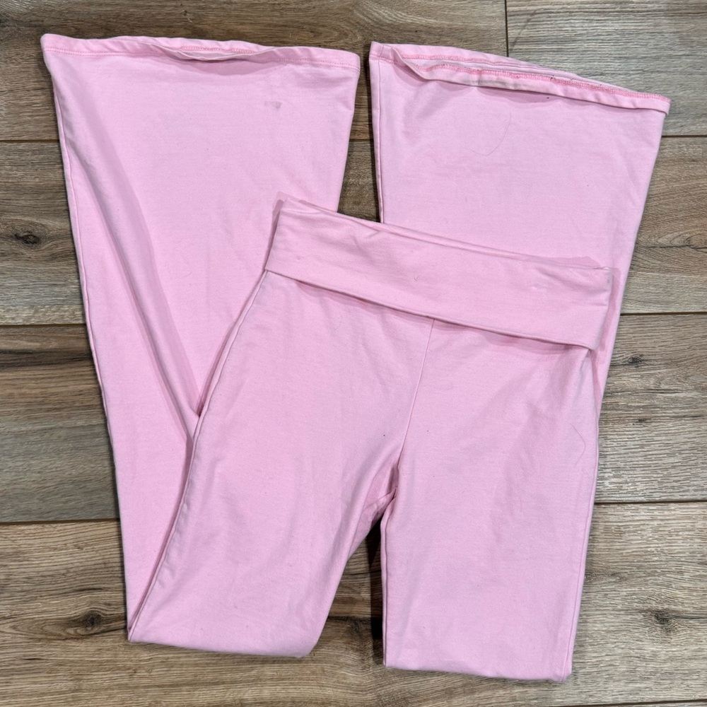 EDIKTED 2000s Style Low-rise Pink Fold-over Flare Leggings | Size Small